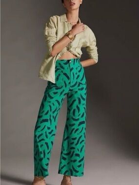 Maeve by Anthropologie Wide-Leg Printed Green Pants